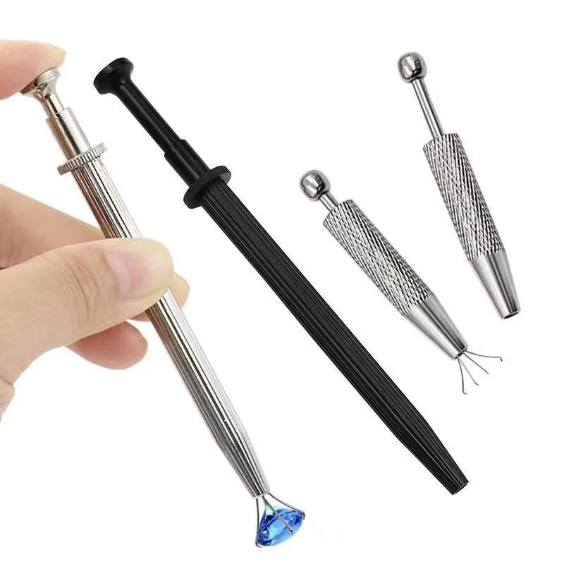 Gemstone Diamond Pick-Up Tool 4 Prongs Claws Professional Gem Catcher Holder Stainless Steel Tweezers