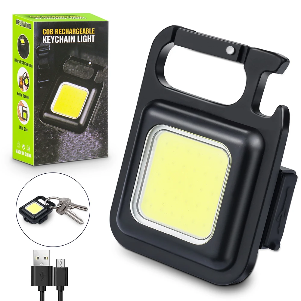 2024 Hot Sale Wholesale Portable Folding Bracket Bottle Opener COB Rechargeable Keychain Light