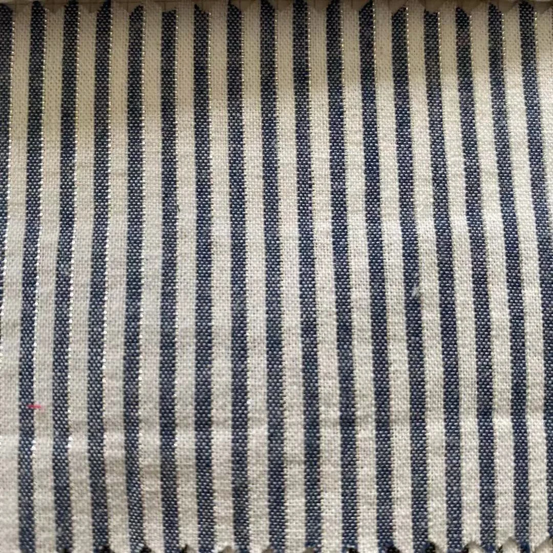 Wholesale Yarn Dyed stripes Fabric, Cotton + Silver metalic yarn stripe fabric