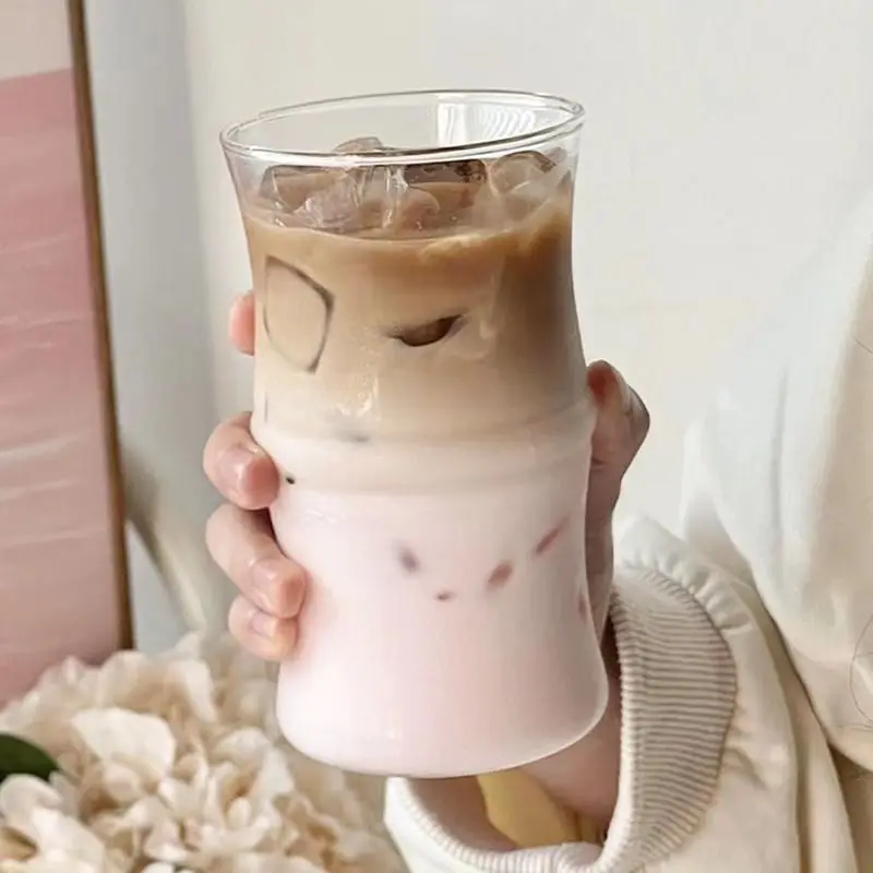 High borosilicate glass cup, bamboo joint coffee glass water cup, heat-resistant milk cup, beverage juice cup,Glass coffee cups