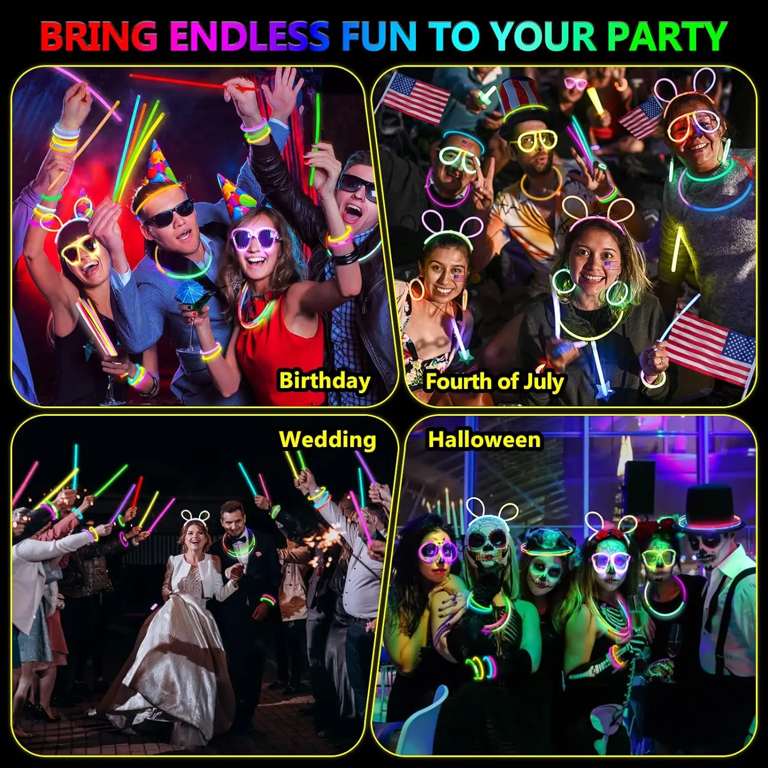 Glow Sticks Bulk Party Favors, Necklaces And Bracelets With Connectors Light Up Birthday Halloween 4th Of July Wedding