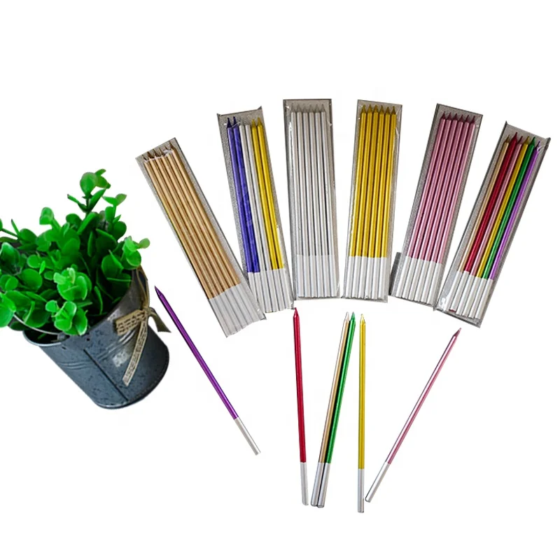 Metallic Birthday Candles in Holders Champagne Gold Tall Birthday Cake Candles Long Thin Cupcake Candles for Birthday