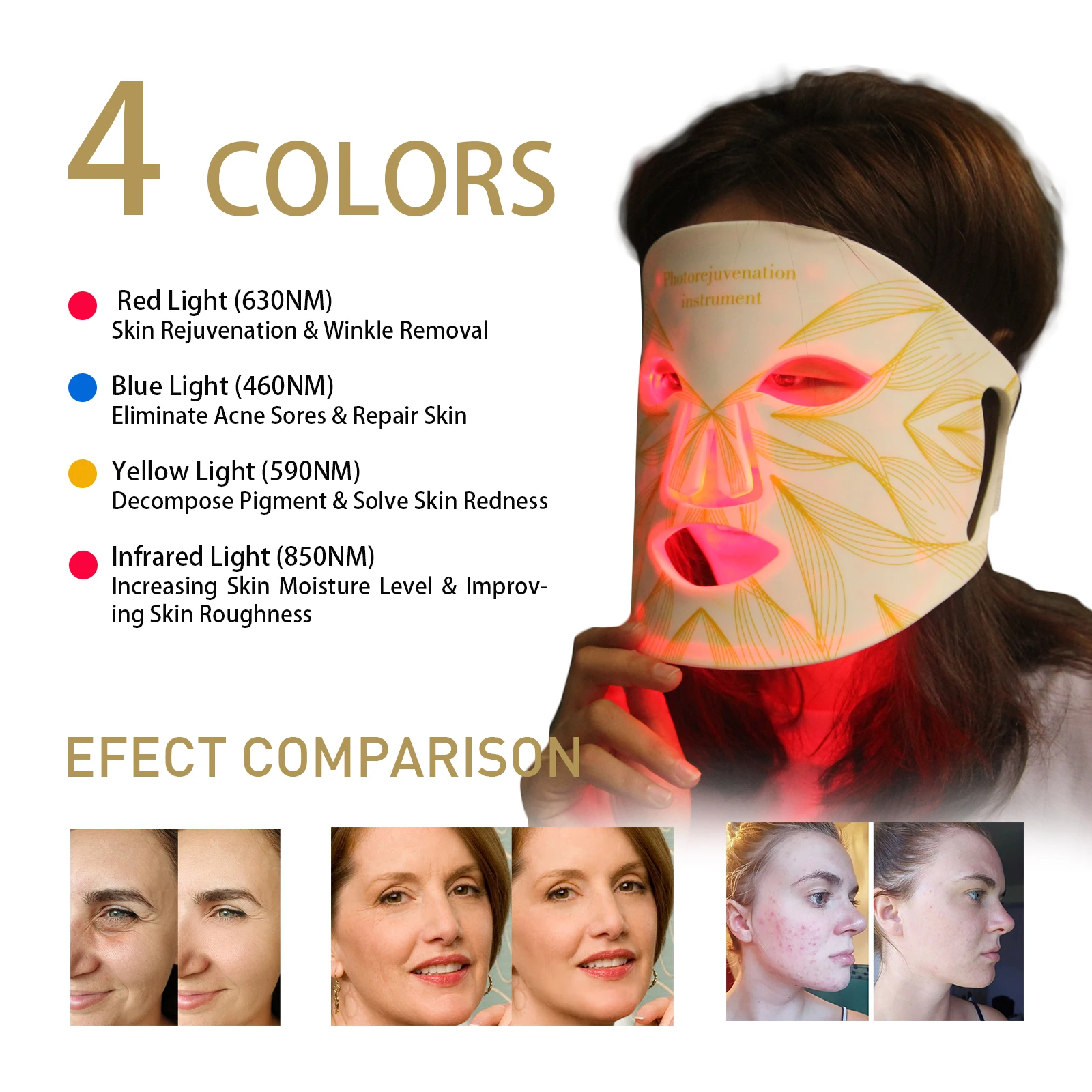 4 Colour Pdt Photon Face Masks Skin Rejuvenation Led Beauty Light Therapy Facial Mask