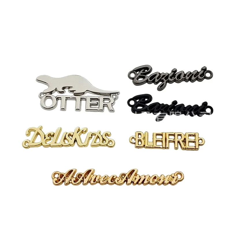 Custom Adhesive Metal Labels Engraved Furniture Logo Alloy Plate Brand Logo Metal Letter Tag Bag Parts Accessories