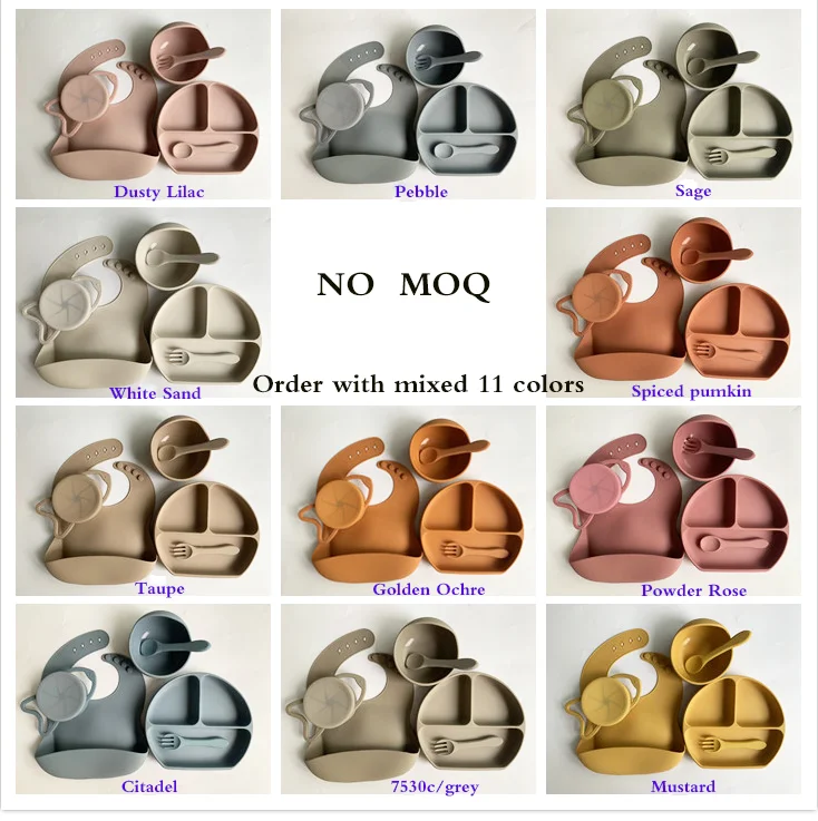 Wholesale BPA Free Silicone Suction Bowl Plate Spoon Sunrise Teethers Snack Cup Baby Silicone Feeding Set