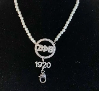 Zeta Amicae DST Finer Sorority Accessory Pearl Jewelry Finer Women Pearl Necklace Light Blue Pearl 1948 ZA Lanyard