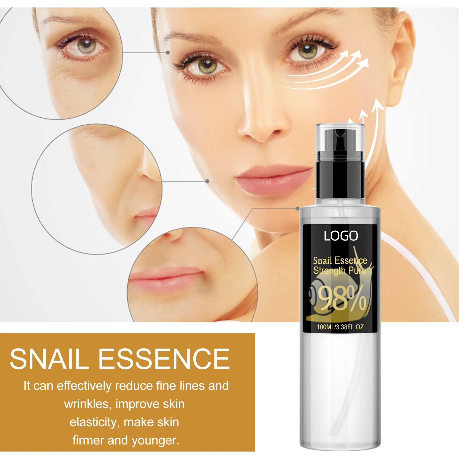 Customized Korea Cosmetic Anti Aging Face Serum Natural Organic Remover Wrinkle Snail Essence Liquid Collagen Facial Serums