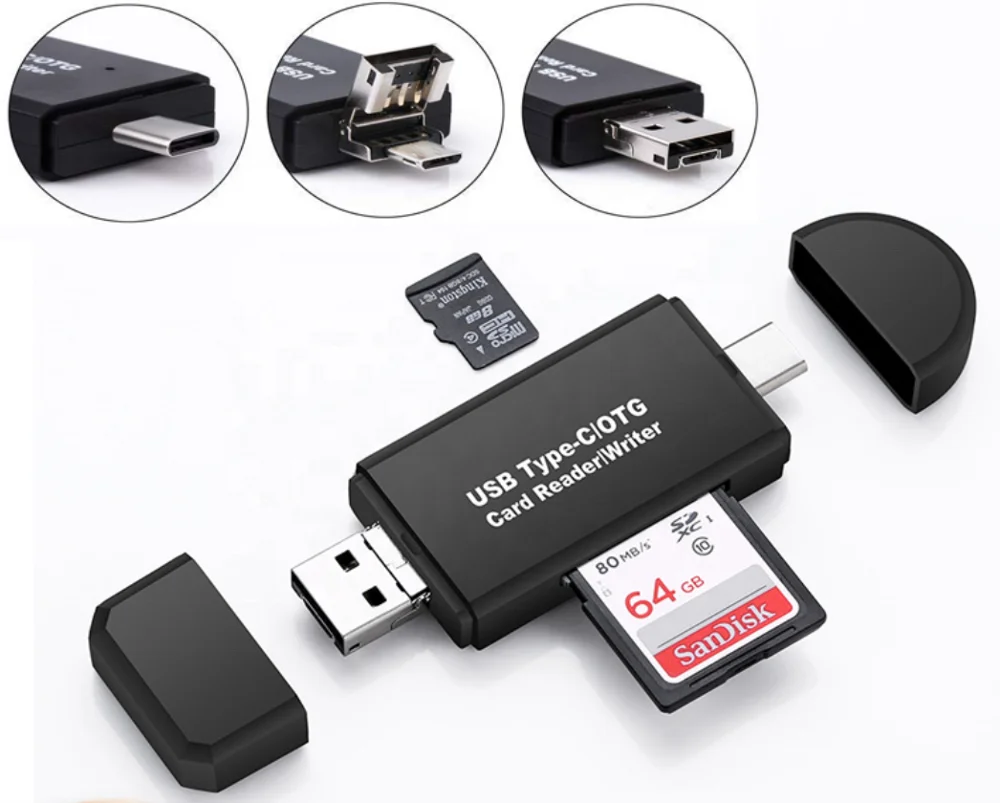 Amazon Best Selling 3 in 1 USB Type C Micro USB OTG SD Micro TF Card Reader Writer