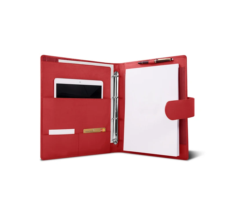 Custom A4 Padfolio Genuine Leather Executive Portfolio Folder with Rind Binder