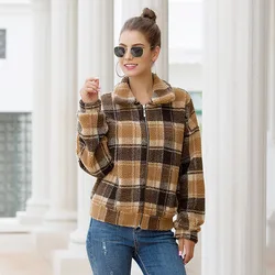 New Arrival Hot Sales Women Outerwear Fur coats Casual short plaid Winter thicken Zipper Coat for women 2021