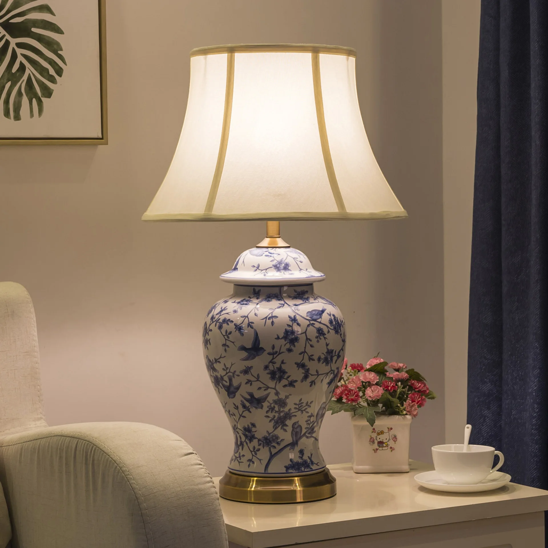 Chinese style retro simple home decor bedroom ceramic led desk light table lamp