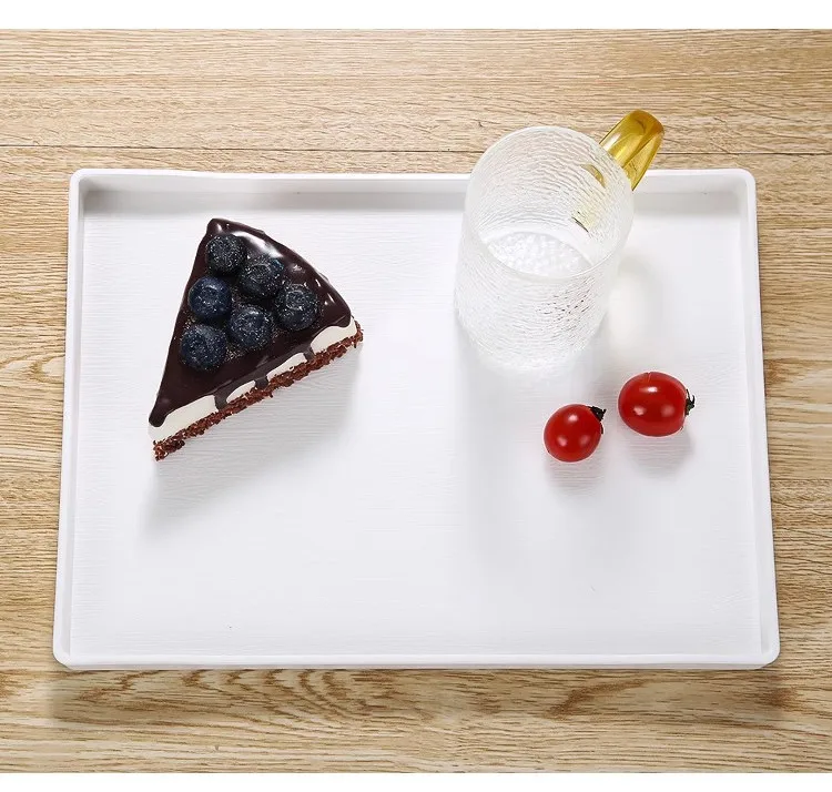 Restaurant Durable Wooden Texture Anti Slip Plastic food tray Black White Waterproof  Tray For Hotel
