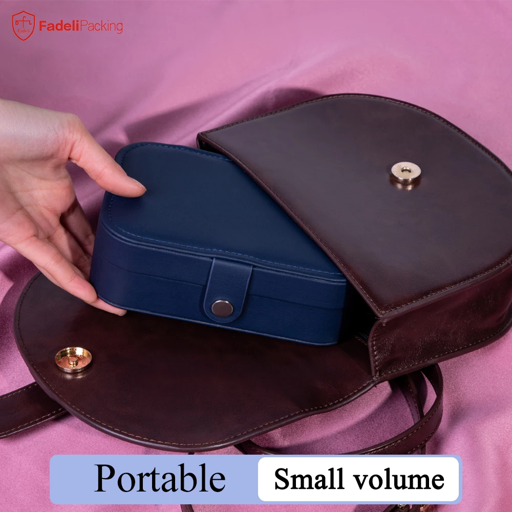 FADELI Hot Sale Women Girls Earrings Ear Stud Box Organizer Portable Jewelry Storage Box PU Leather Small Travel Jewelry Boxes