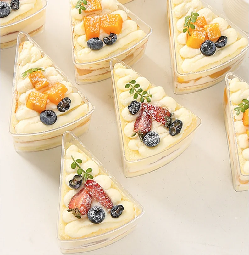 140 ml Disposable Triangular PS Cup for Mousse Pudding Jelly Tiramisu 6-inch Cake Plastic Cup Cake Holders