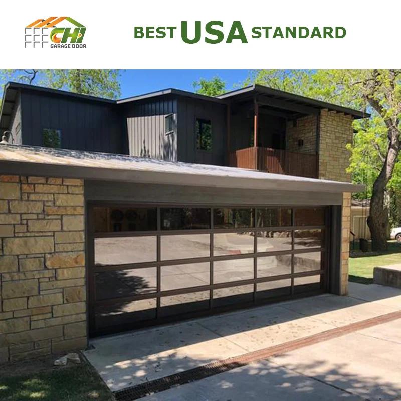 Cheap 16x7 Automatic Panoramic Parking Car Garage Door Wholesale Full View Aluminum Glass Garage Doors