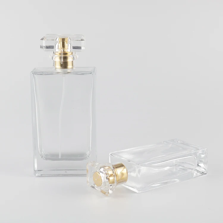 Custom Made Empty Rectangle Clear Perfume Bottle 100ml Square Refill Travel Glass Atomizer Spray with Pump