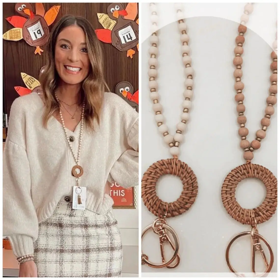 Bohemian Women Wooden Bead Lanyard  Silicone Beaded Keychain ID Card Lanyards Teacher Gifts Souvenir