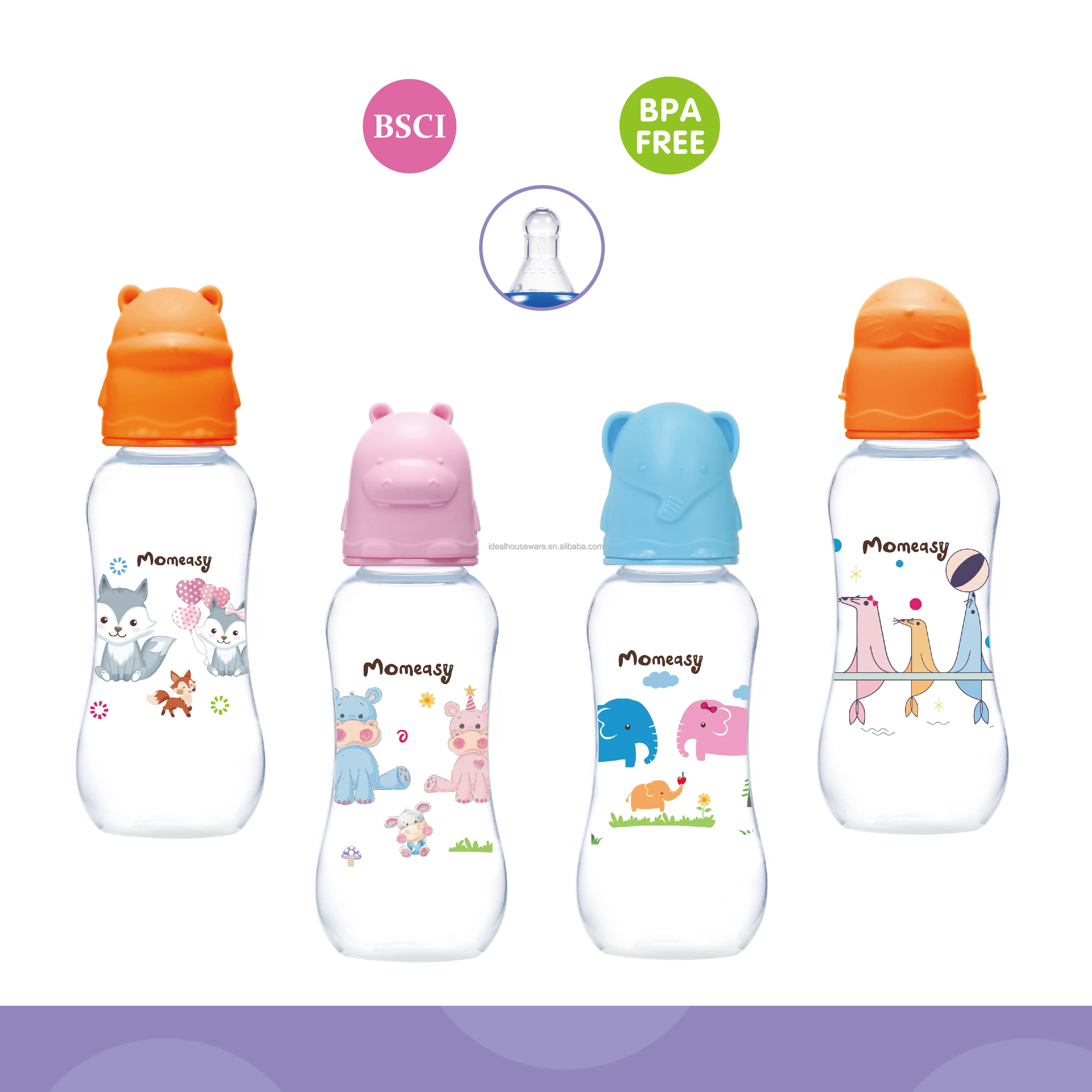 8oz PP Standard-Neck Baby Feeding Bottle With Double Handle