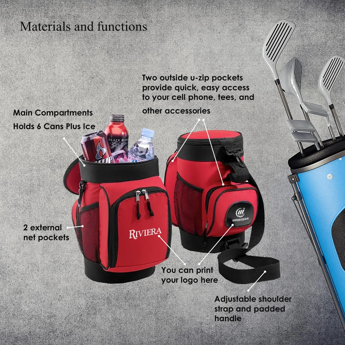 Wessleco Custom Logo Large capacity Bottle Beer Insulated Wine waterproof Bags Golf Cooler Bag