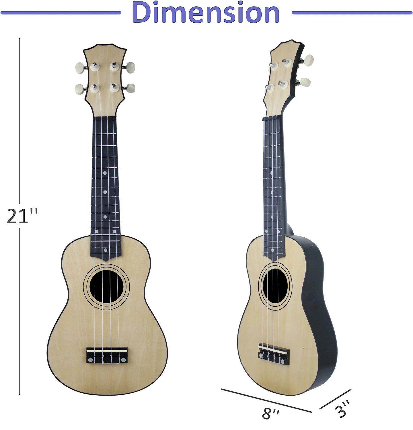 21 Inch Plastic Ukulele 4 Strings Ukulele Bass Guitar for Kids Gift Musical Instrument Wood Color