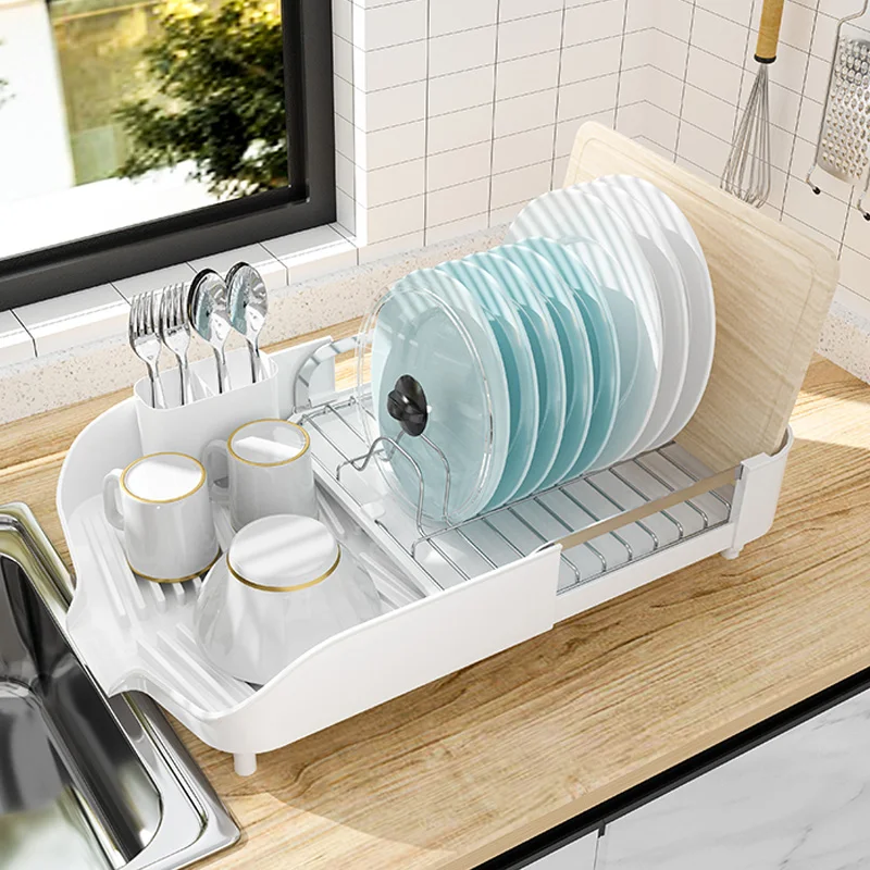 WIREKING Extendable Kitchen Dish Drainer Rack Stainless Steel Kitchen Dish Rack for Kitchen Storage Shelf Rack