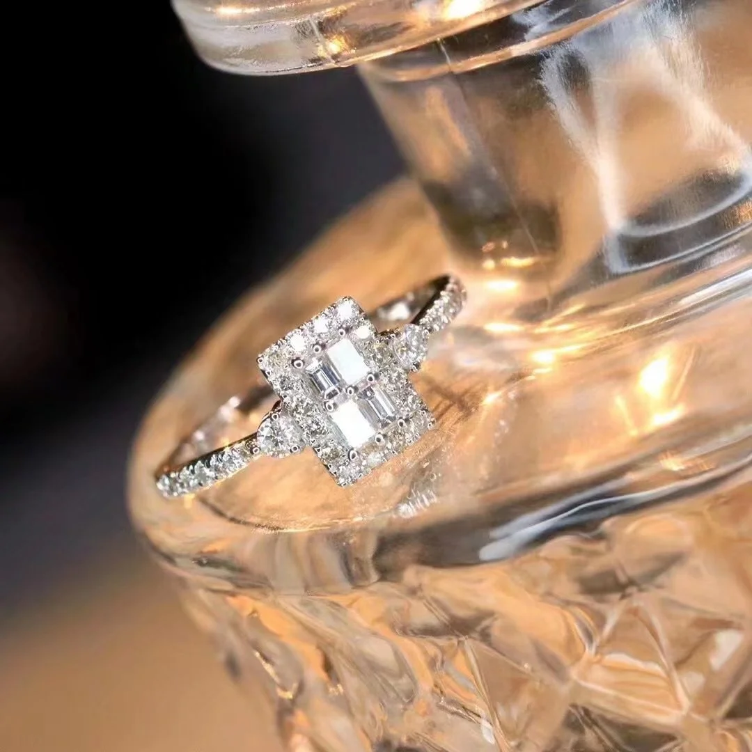 Xinfly hypoallergenic 18K Gold Square Delicate Design Shining Baguette 0.50CT Diamonds wedding affirm Ring