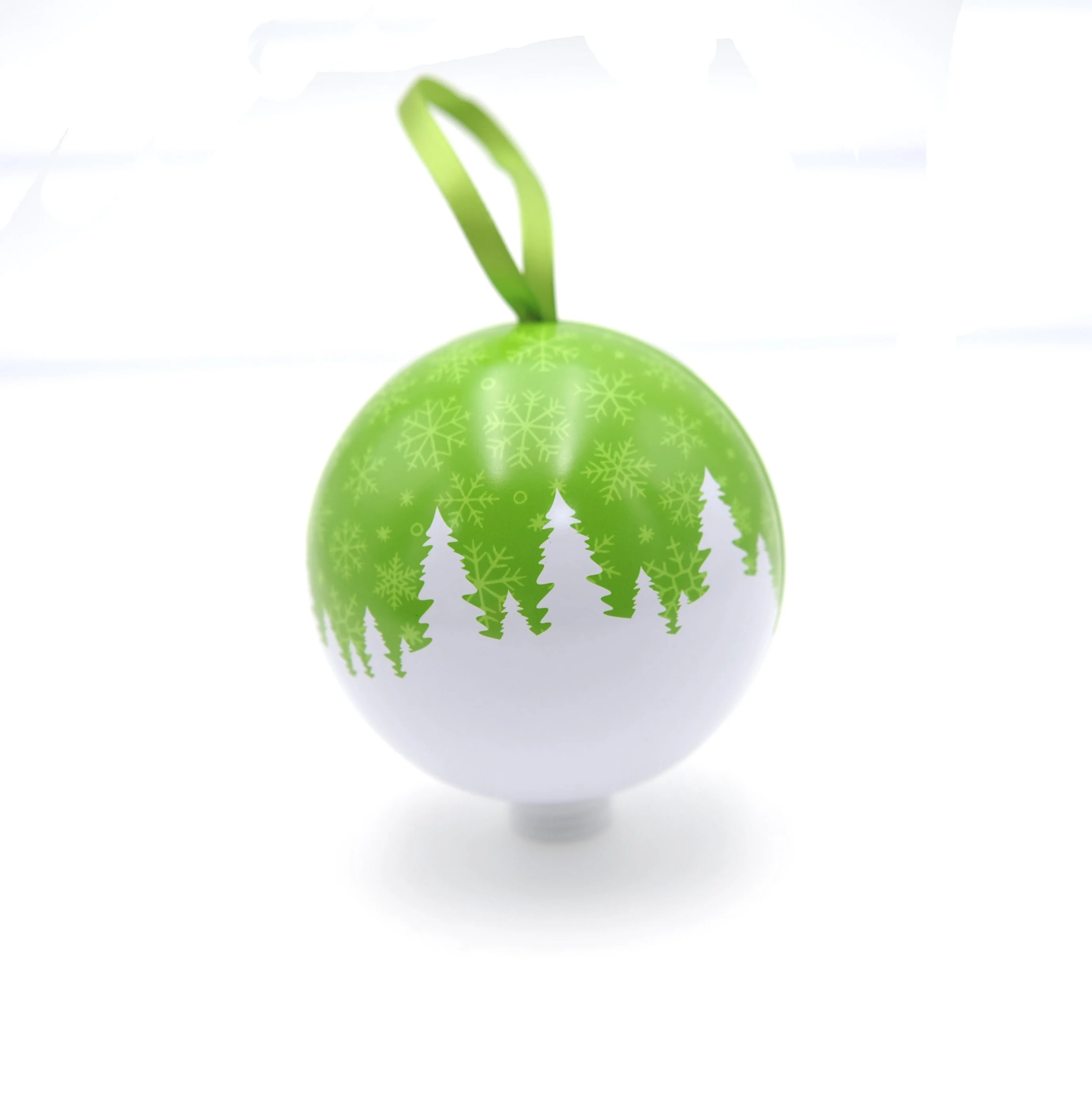 Round metal tin ball with hanging string gift packaging tin bauble box for Christmas