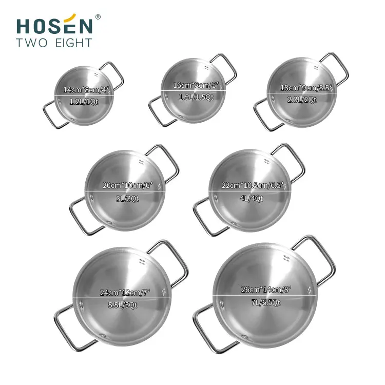 Wholesale Factory Price 7pcs 14/16/18/20/22/24/26cm Aluminum Cooking Pot Set Cookware Soup Pot Stock Pot Sets with lid