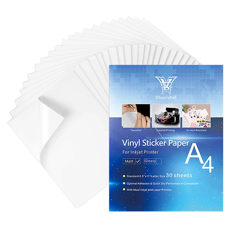 Premium Printable A3 A4 Custom Glossy White Coated Waterproof Sticker Paper Self Adhesive Paper For Laser & Inkjet Printer