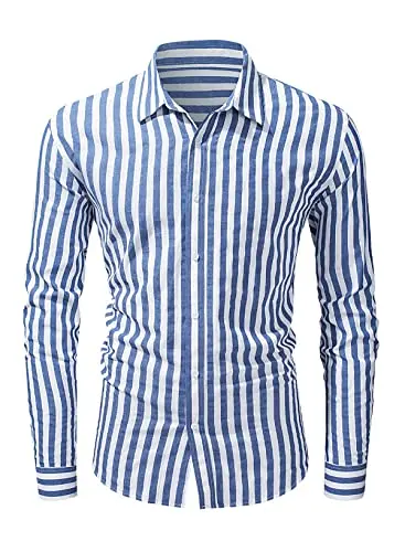 Mens Shirts Long Sleeve Linen Cotton Casual Button Down Dress Shirts with Front Pocket