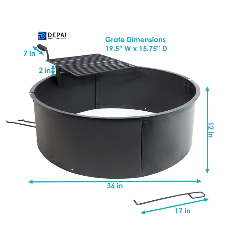 American Design Steel Ground Camp Round Fire Ring Pit with Outdoor Cooking Grate