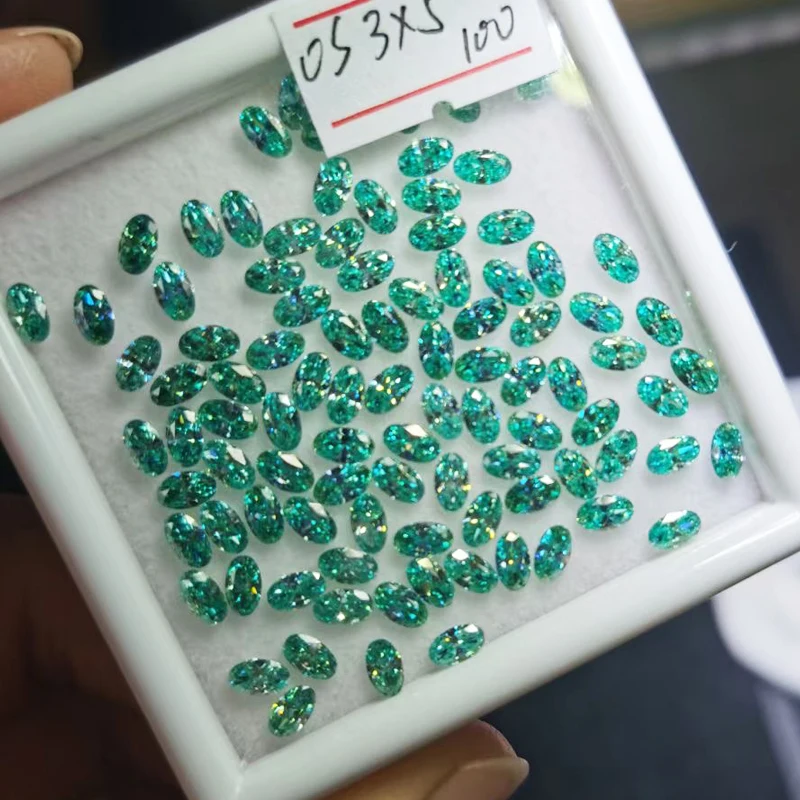 2024 Professional GRA High Quality Fancy blue green Moissanite Diamond Jewelry Loose 5x7mm7x9mm Oval Shape