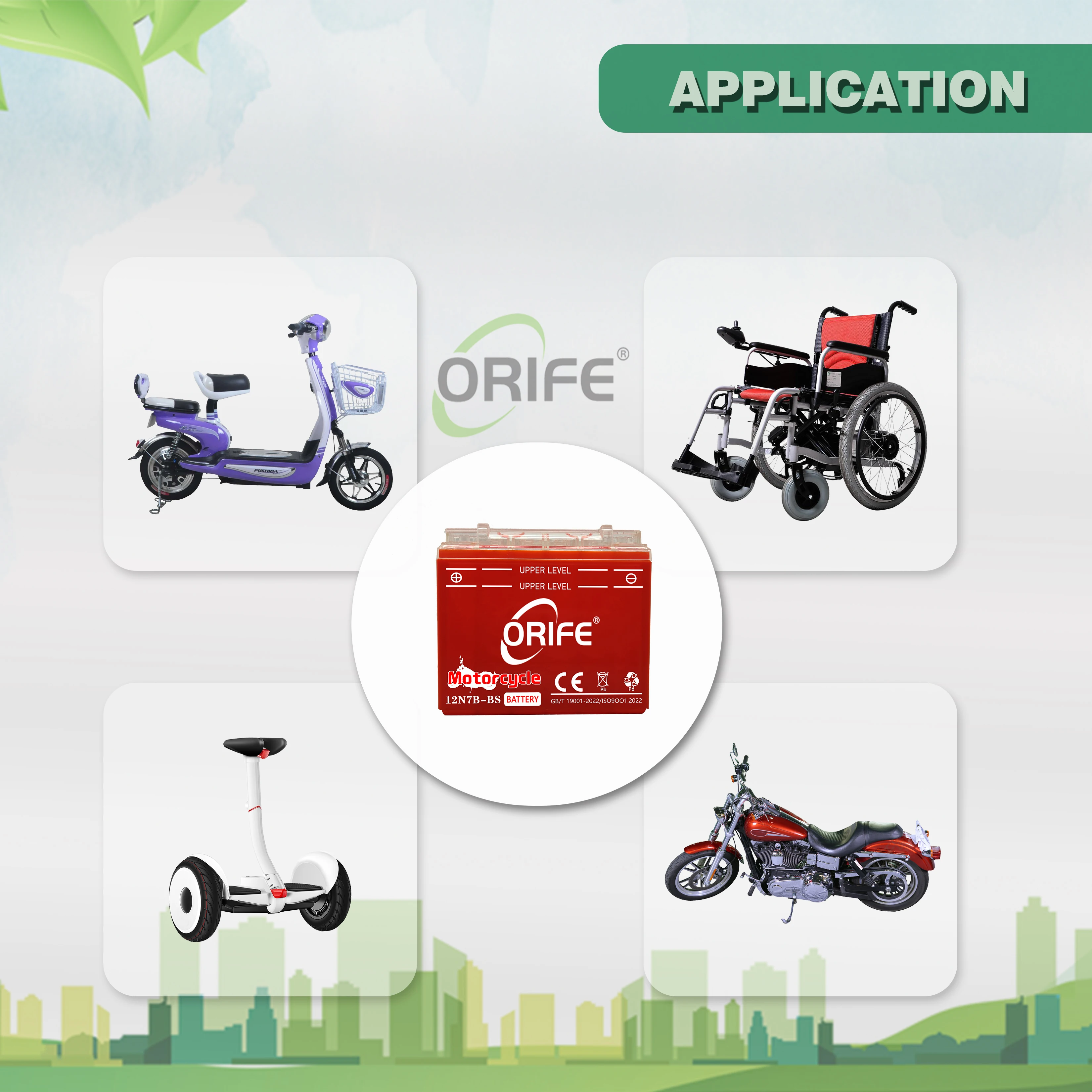 ORIFE 12V 7ah 12N7B-BS Electric Motorcycle Car Battery Sealed Agm Separator Acumulators Energy Booster Acid Lighting Application