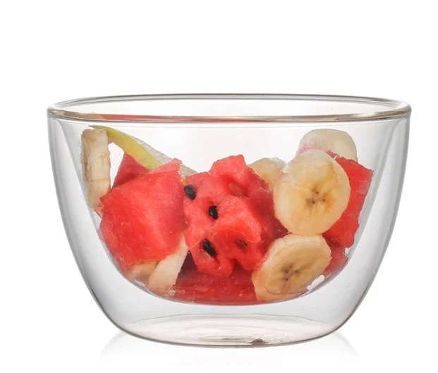 Wholesale Cheap Round Glass Salad Bowl Clear Kitchen Borosilicate Double Wall Fruit Glass Bowls