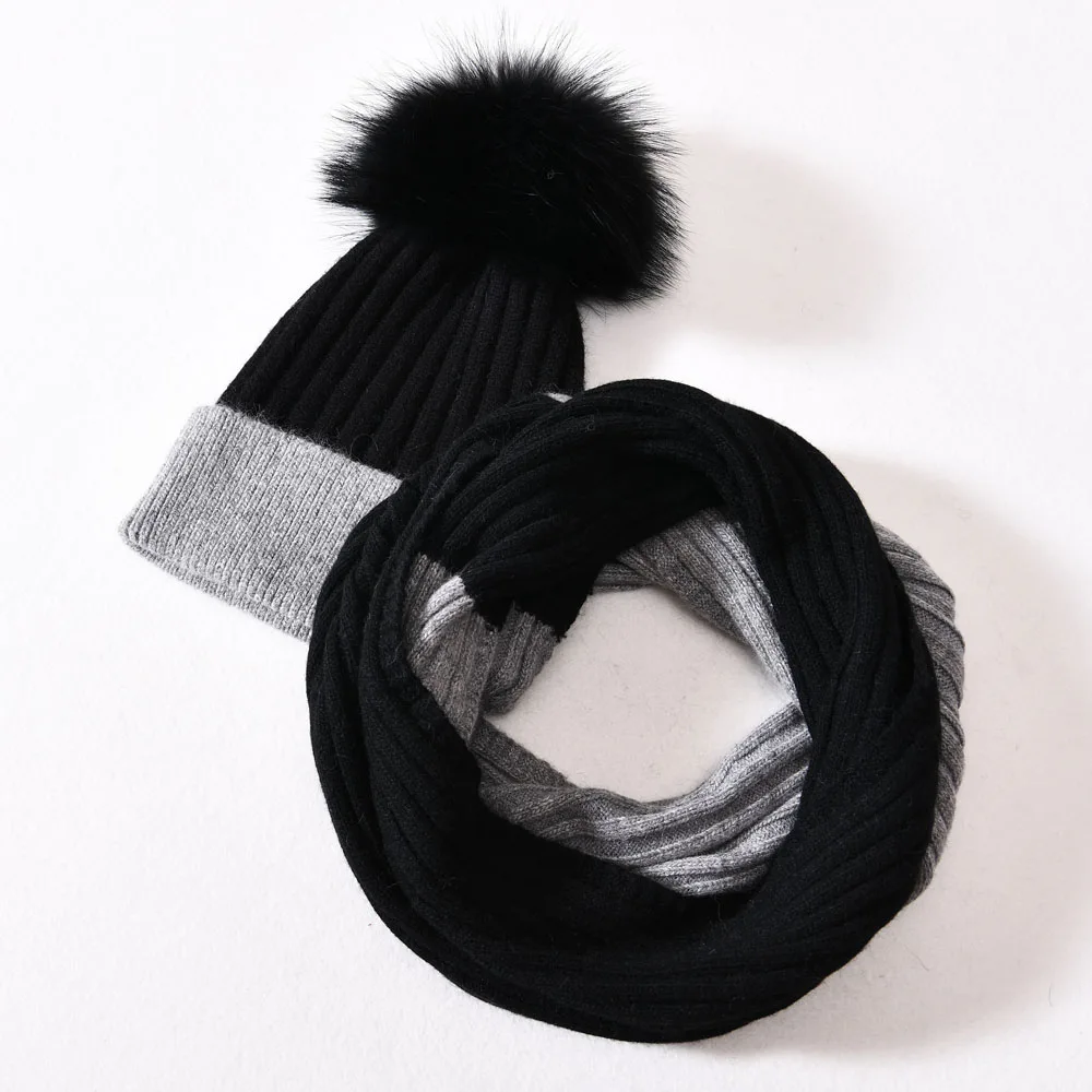 Winter Hat Neck Scarf Set Warm Lady Collar Pom Pom Beanie Sets Fashion Comfortable Warm Womens Beanie and Scarf Set