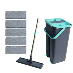Hand Free Flat Floor Self Cleaning Mop And Bucket Set For Professional Home Cleaning With Washable Microfiber Pads For Hair