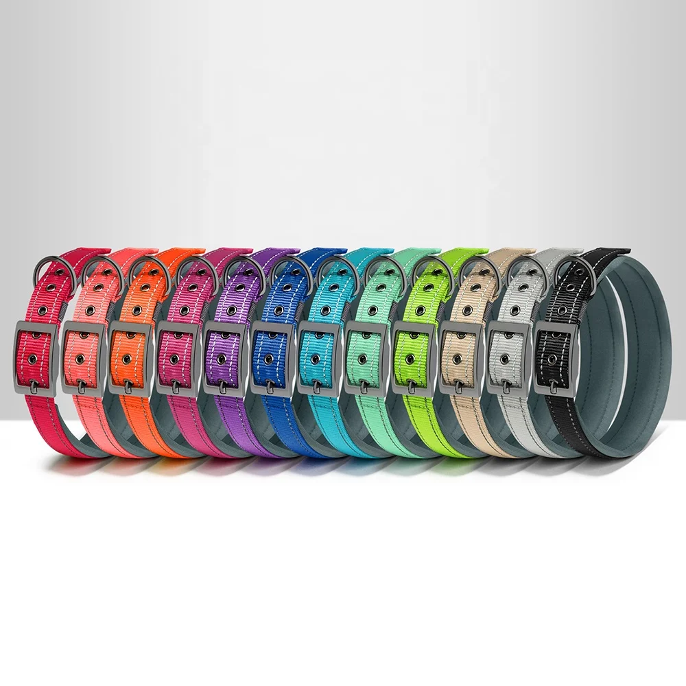 Adjustable Nylon Necklace Bite Proof Dog Collars Reflective Belt With Durable Rivet Classic Style Dog Collar