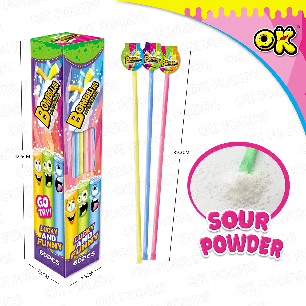 2021 best-selling sour powder candy lollipop color straw CC lollipop No.154