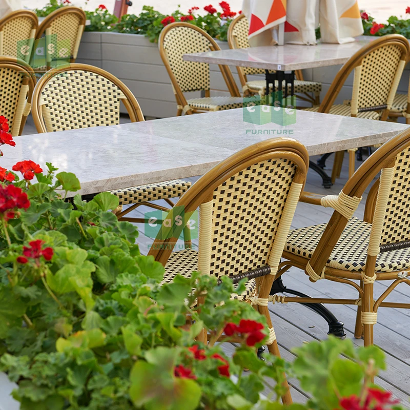 
Aluminum french bistro rattan chairs for restaurant outdoor (E200779 side) 