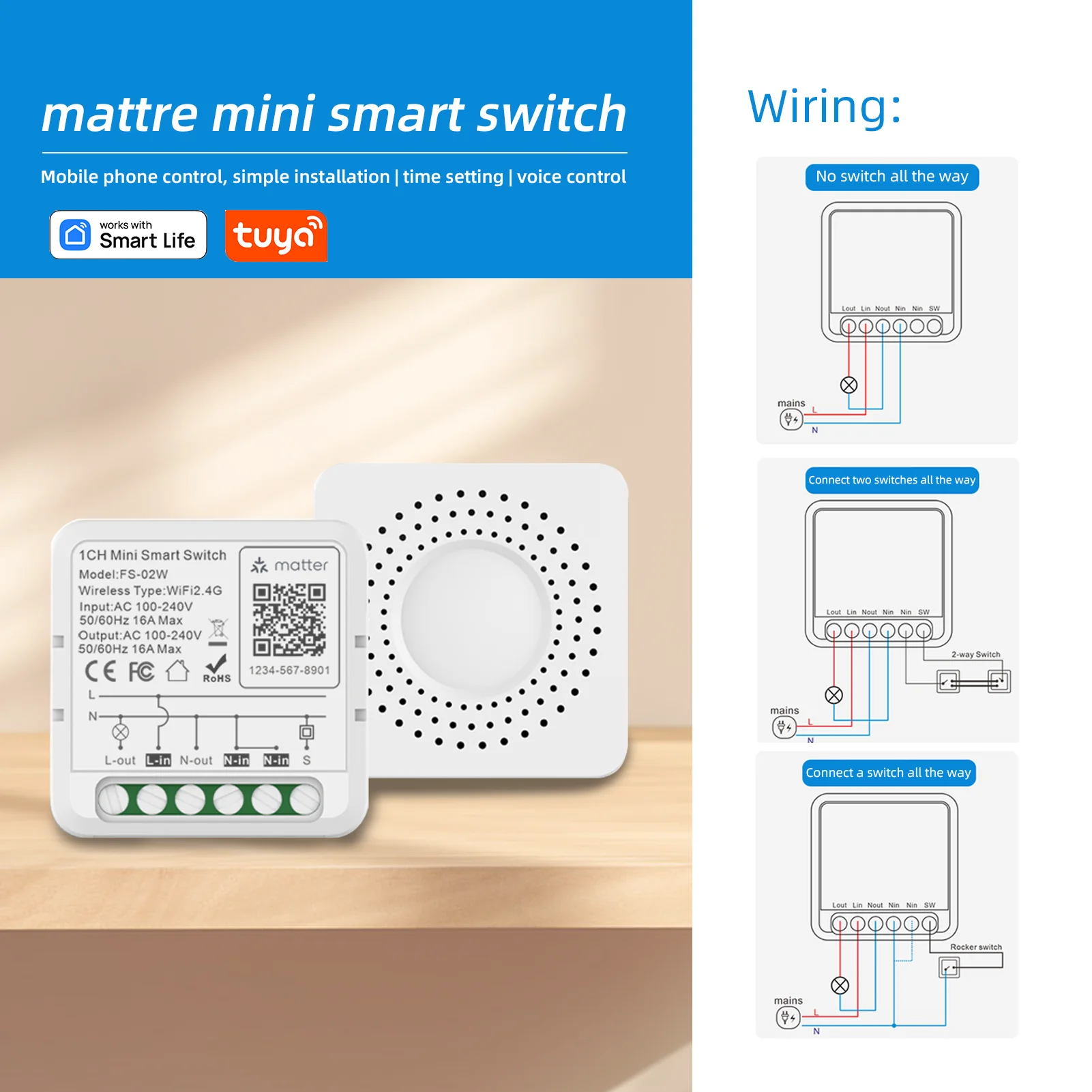Matter smart switch zigbee Tuya 16A Mini Switch Smart Breaker Works With Alexa Google Home