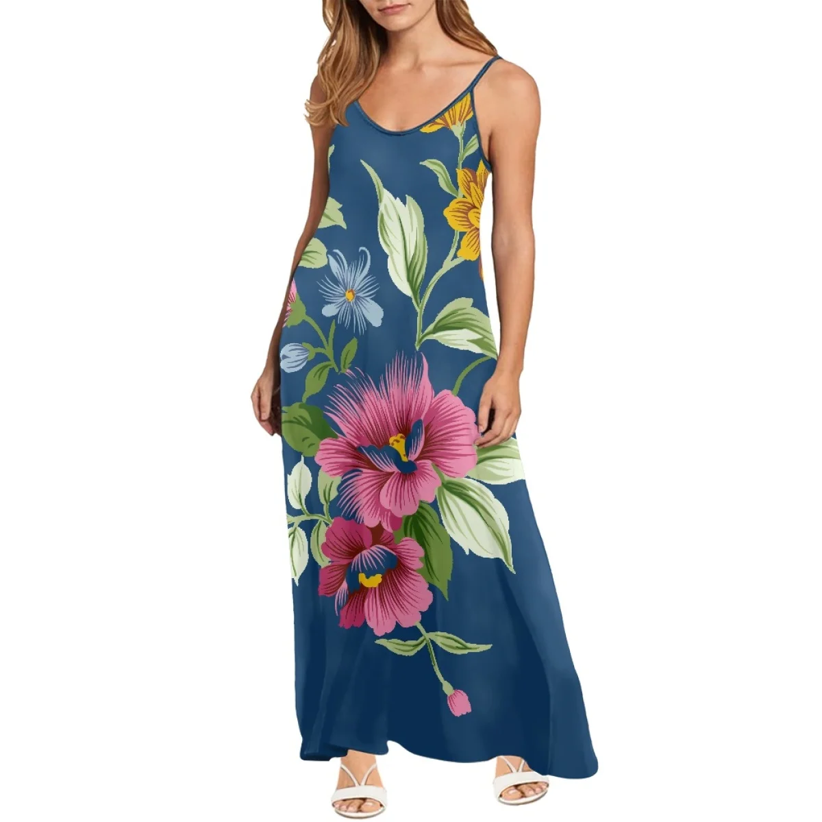 Print On Demand Shapewear Slip Dress Fashion Trendy Pattern Polynesian Tribal Frangipani Print Custom Spaghetti Strap Dress