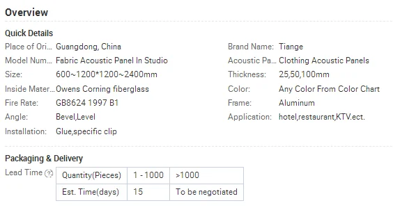 TianGe high effectively Clothing sound proof pad room hotel fabric sound absorbing acoustic wall panels for cinema