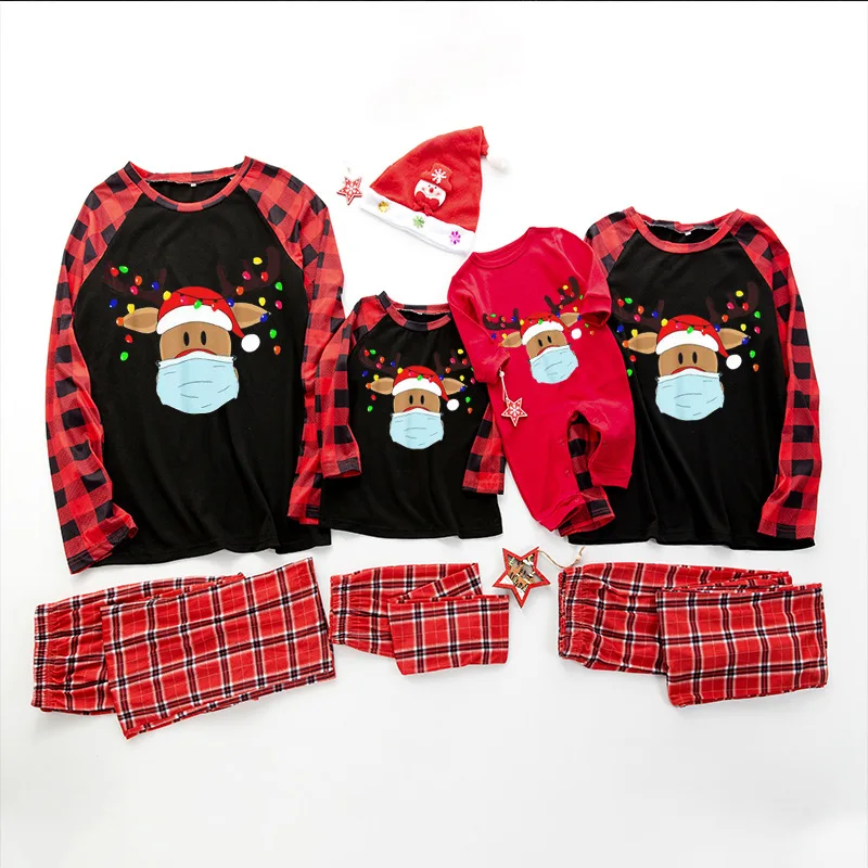 TG032 Wholesale high quality Christmas cotton pajamas matching family Christmas pajamas