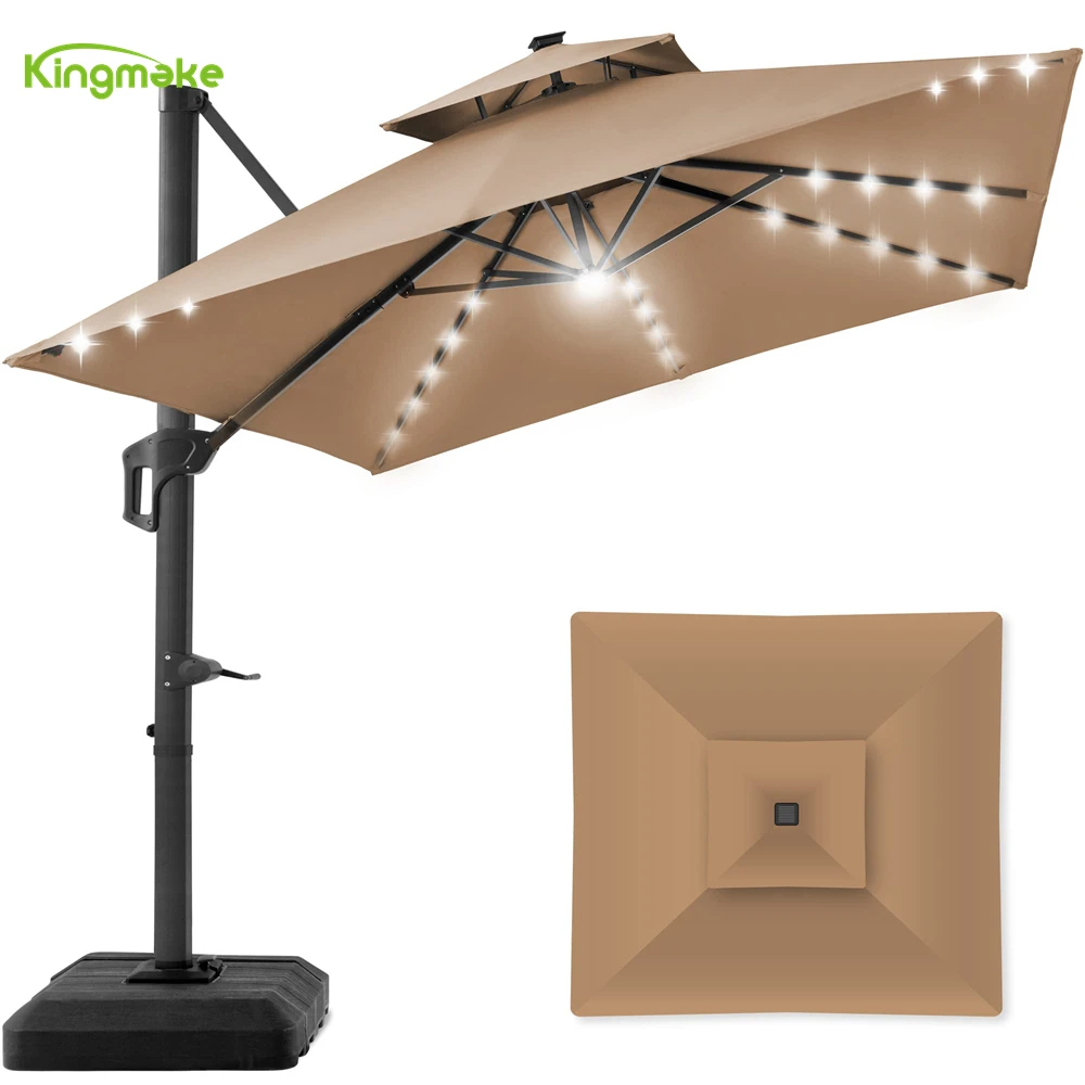 High Quality Side Stand Parasol With Led For Restaurant Rain And Sun Protection Outdoor Furniture Garden Patio Outdoor Umbrella