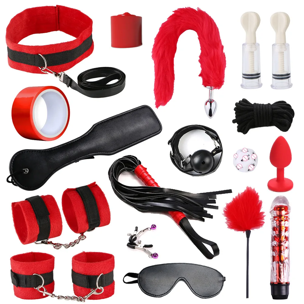 Ninghao Cheap Price Bed Bondage Couples Red Plush Bondage Kits For Leg Ankle And Wrist Male Bondage Set Fertish Sex Toys