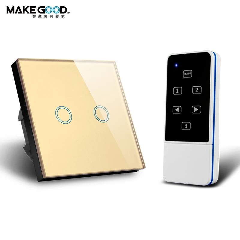 Crystal glass panel 2Gang 2Way control the lamps & Intermediate touch  Switch EU type