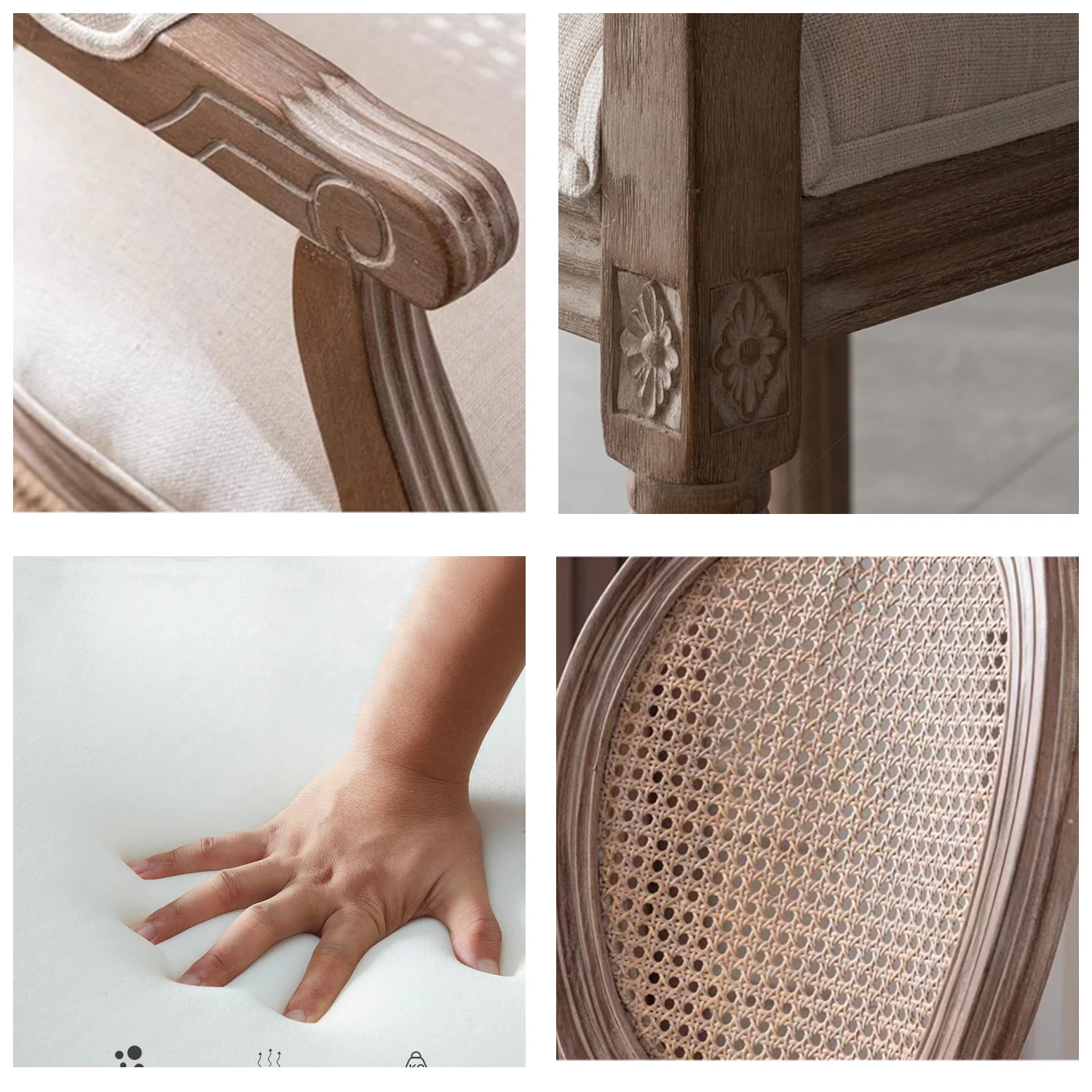 GSD Outdoors Bistro Chairs Patio French Country Farmhouse Wood Round Back Dining Chair for Dining and Living Room Premium Chair