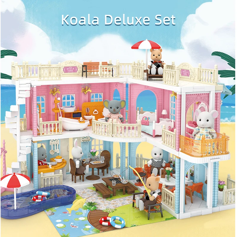 2022 new Koala diary kids DIY fashion doll house toy set children big size wood doll house