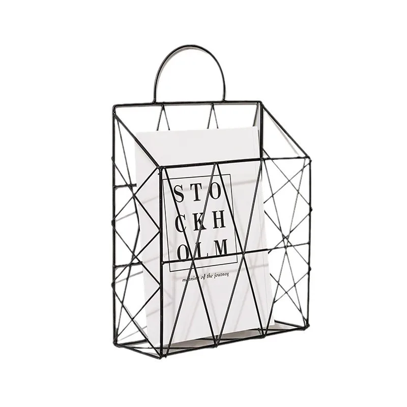 Metal Wire Wall Mounted Magazine Holder, Wall Hanging Organizer holder for Files, Newspapers, Magazines with Tag Slot