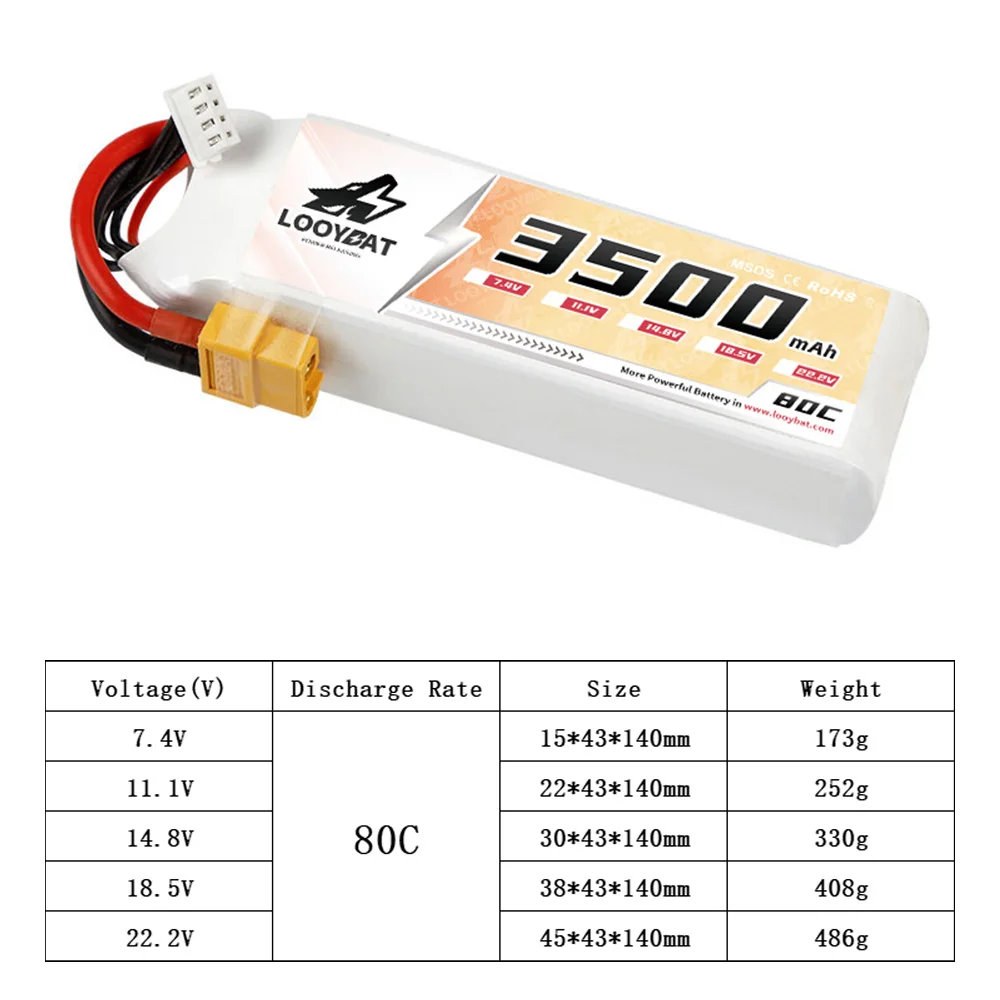Lithium Battery 2S/3S/4S 14.8V 2200mAh 2500mAh 3000mAh 3500mAh 80C RC UAV Drones Lipo Rechargeable Battery 22.2V With XT60 Plug